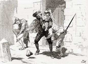 Een scène uit William Shakespeares toneelstuk Twelfth Night Act IV, Scene 1